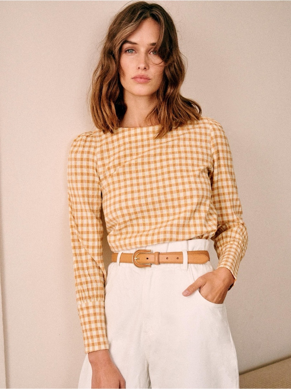 Sezane Lina Blouse in Yellow / Ecru